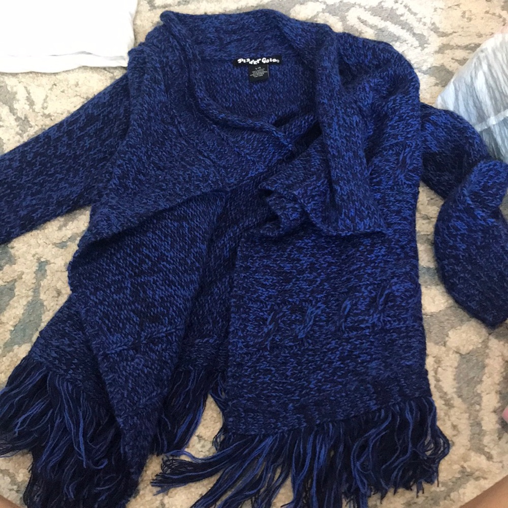blue wool cardigan